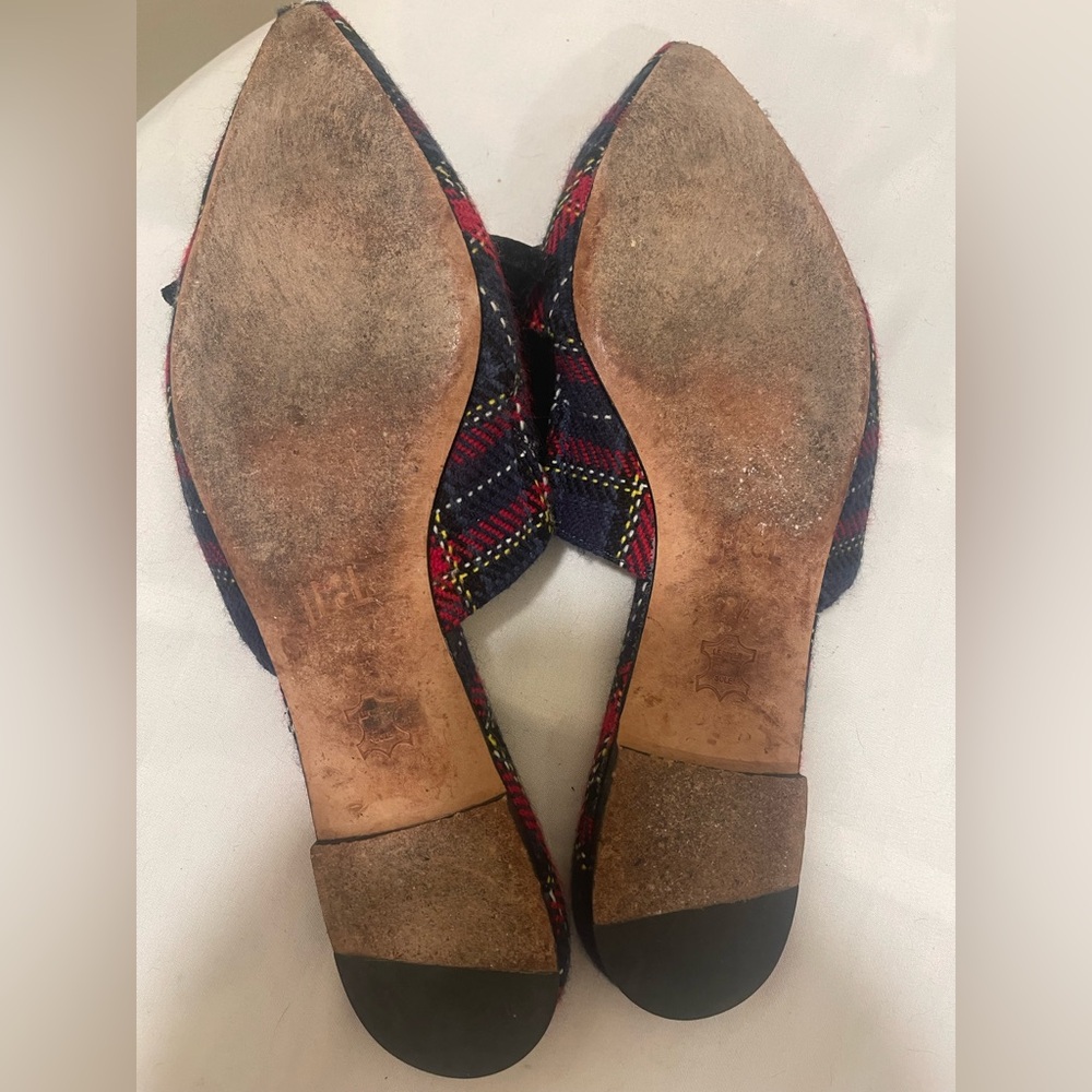 McLaughlin Plaid Pointed Slip-On Flats with Black Velvet Bow - Picture 4 of 5